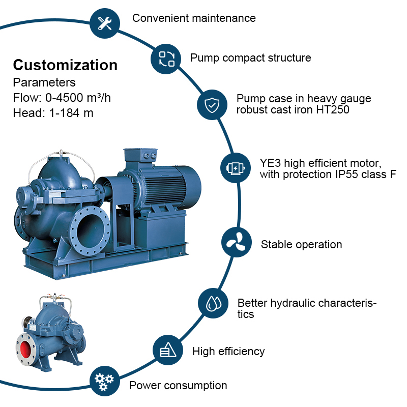 Pompa dell'acqua di grande capacità a doppia aspirazione con azionamento elettrico orizzontale serie PSCM